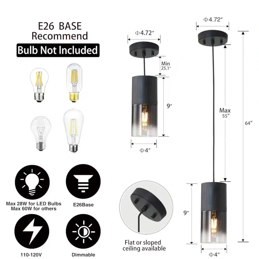 Modern Black Pendant Light Fixture - Picture 3 of 5